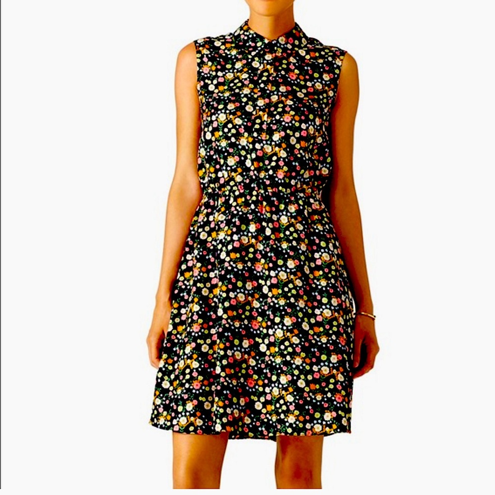Tory Burch Ryder Silk Floral Print Mini Dress Black.  Size 12